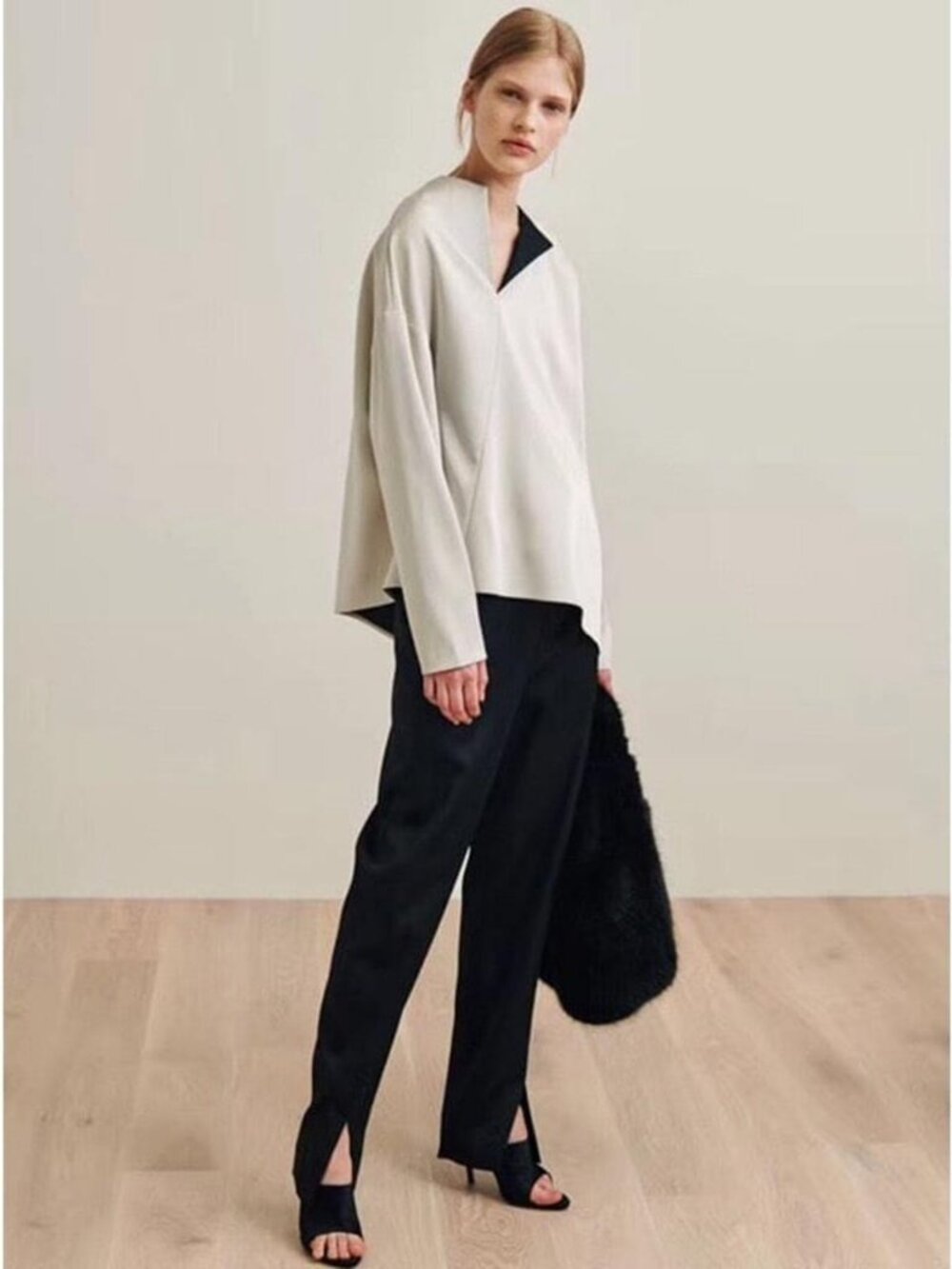 Asymmetric V-Neck Blouse, S - Lightweight
